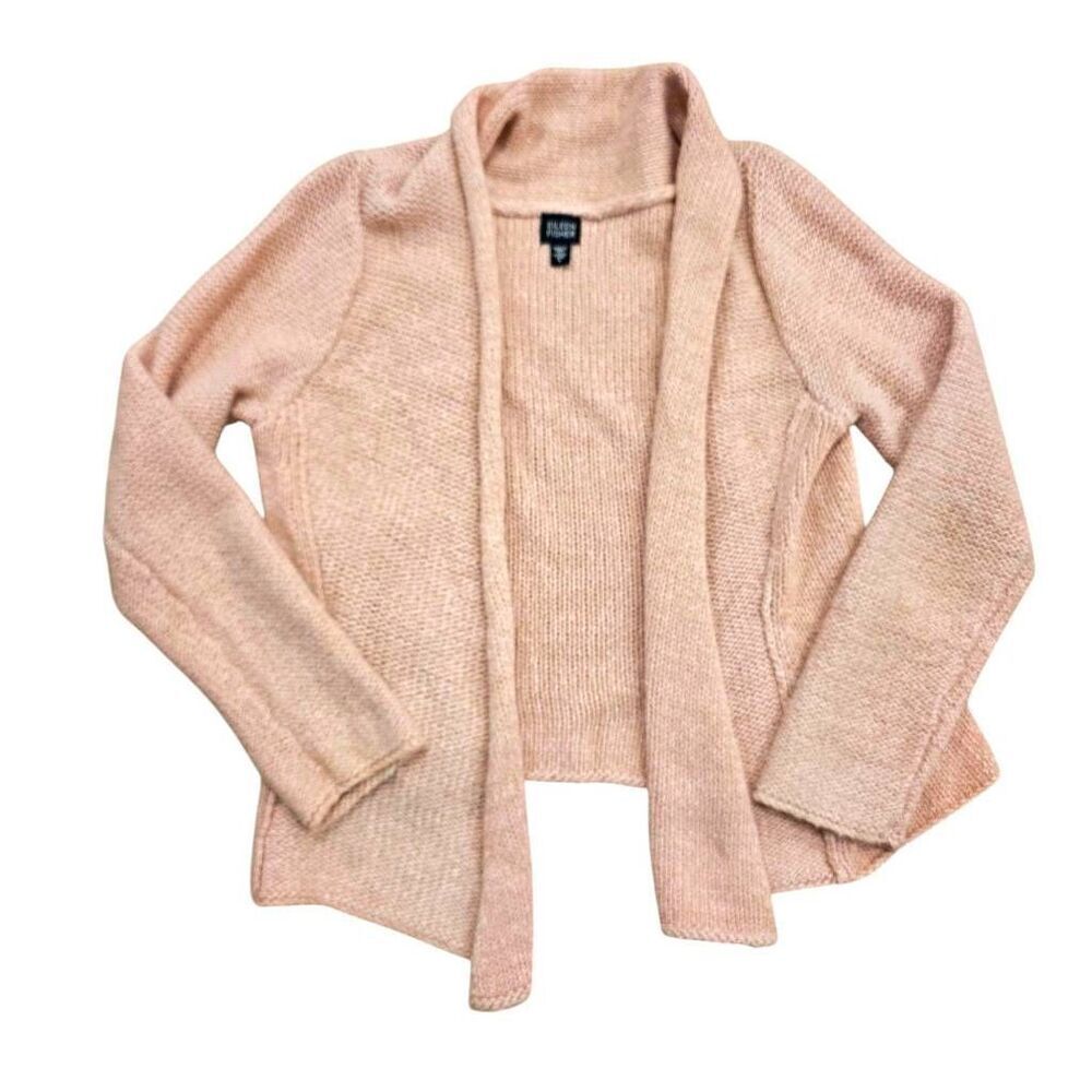 Eileen Fisher Italian Yarn Sweater Women's Large‎ Cable-Knit Open Front Cardigan